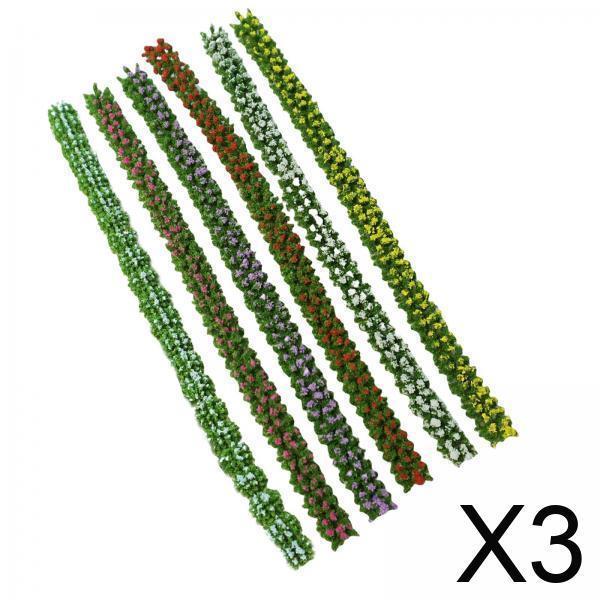 3x 6 個のミニチュア カラフルなフラワー ストリップ 1/12 ドールハウス フラワー ブッシュ 植生グループ ジオラマ ガーデン ランドスケープ DIY アーキテクチャ , 幅0.7cm