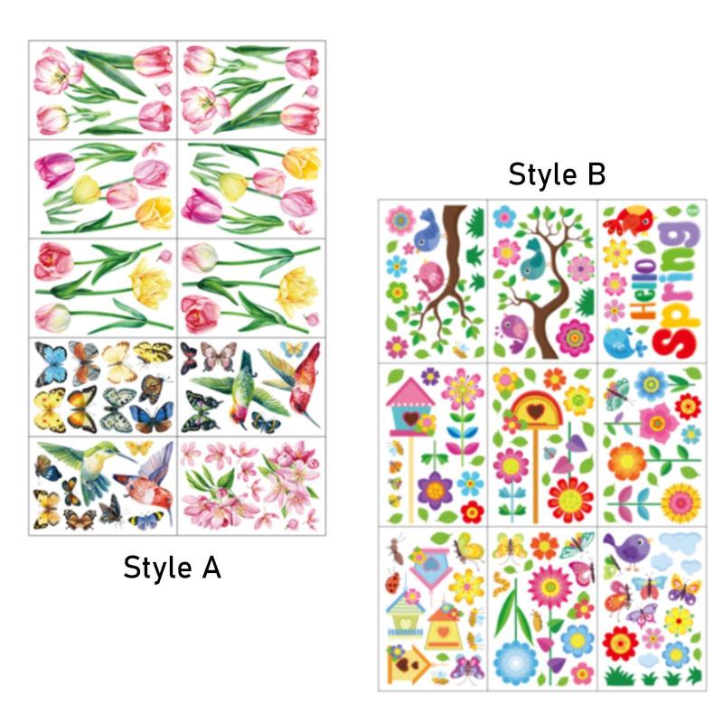 9x 春ガラスステッカー.窓ステッカー.両面窓貼り付け.寝室ガラスディスプレイ装飾保育園用窓デカール