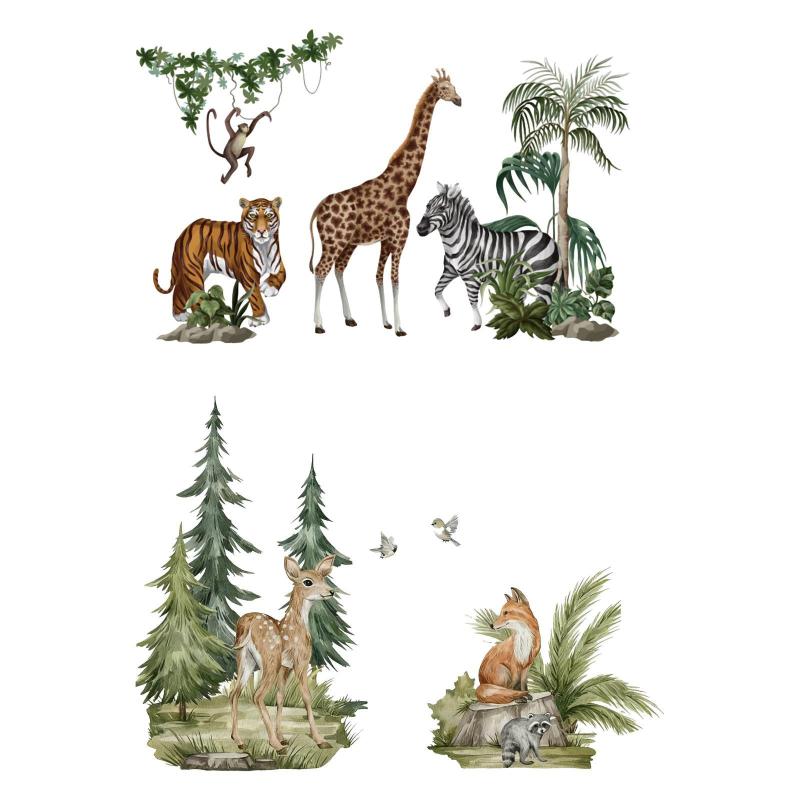 ジャングル動物ウォールステッカー デカール ウォールアート デコレーション モダン PVC 壁紙 取り外し..