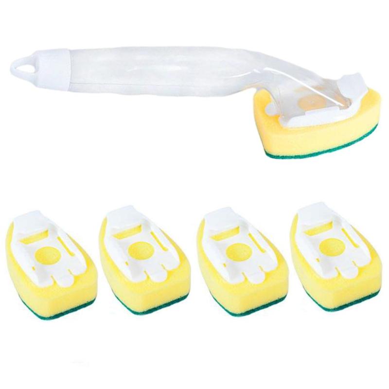 キッチンディッシュワンドスクラバーブラシ.4個/個のスペアスポンジ付きパンポットクリーニング