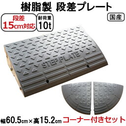 段差解消スロープ 段差15cm用　幅60cm 1個セット+両コーナー　132cm対応 耐荷重10t 国産 樹脂製段差プレート ステッププレート駐車場・車庫の段差解消！屋外用 玄関 車いす 介護 介助 SPG 15-60×1+C2