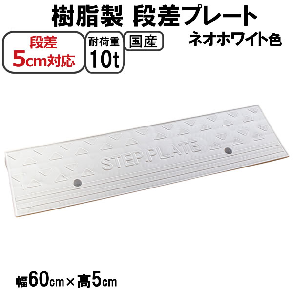 【送料無料 セット】国産 樹脂製段差プレート ステッププレート ネオホワイト 段差5cm用 幅60cm 2個セット 120cm対応 耐荷重10t 駐車場 車庫の段差解消！段差解消スロープ 屋外用 玄関 車いす 介護 SPW 5-60×2