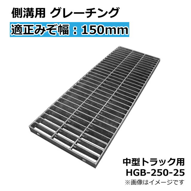 側溝用 グレーチング 適正みぞ幅150mm　長さ995mm　幅250mm　高さ25mm(中型トラック T-6) HGB-250-25 本体＆受枠セット【代引き・時間指定不可】〈grating：グレーチング〉