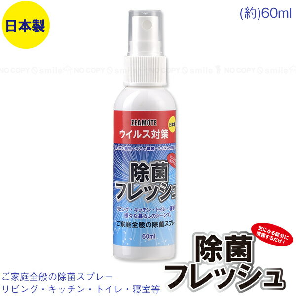 楽天住マイル除菌フレッシュ 60ml 【お買い得10本組】【コンパクト便送料無料】/ アルコール除菌 スプレー エタノール 手洗い 衛生 除菌 フレッシュ コンパクト 携帯 スプレー 清潔 ウイルス ウィルス 菌 風邪 対策 予防 安心 植物エキス配合 銀イオン配合 リビング キッチン