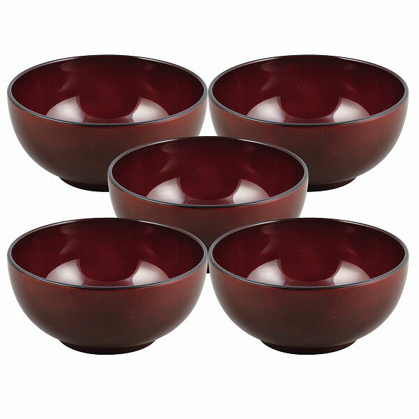 漆器彩クリーンコート麺どんぶり5個セット［赤溜］［K-6122］【日本製】/【ポイント 倍】