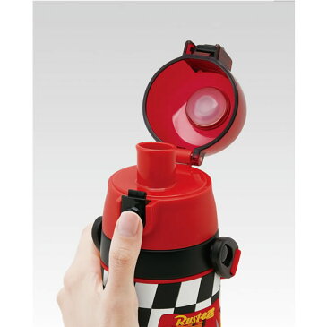 3D ロック付 ワンプッシュ ダイレクト ステンレス ボトル 480ml カーズ /CARS ディズニー 子供用 水筒 保冷 直飲み まほうびん 真空二重構造 ショルダーベルト 幼稚園 保育園 男の子 かわいい スケーター
