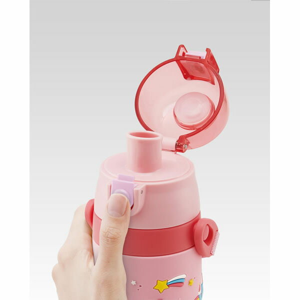 3D ロック付 ワンプッシュ ダイレクト ステンレス ボトル 480ml ユニコーン /子供用 水筒 保冷 直飲み まほうびん 真空二重構造 ショルダーベルト 幼稚園 保育園 女の子 かわいい ピンク くま うさぎ ルミナススター スケーター