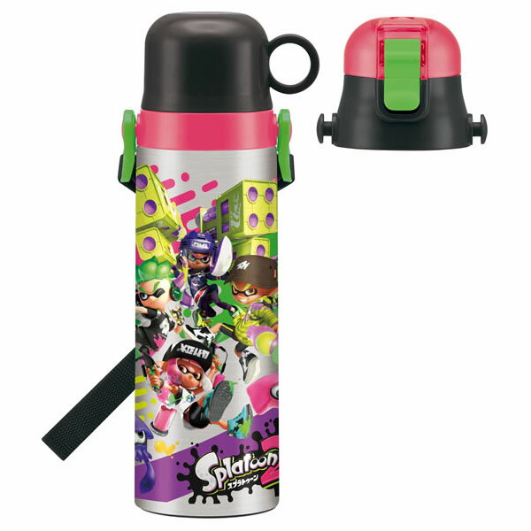 2WAY ステンレス ボトル 580ml スプラトゥーン2 /スプラトゥーン スプラ2 保温 保冷 超軽量 子供用 水筒 軽い まほうびん コップ付 ロック付 直飲み ショルダーベルト 肩ひも付き 遠足 幼稚園 保育園 男の子 スケーター