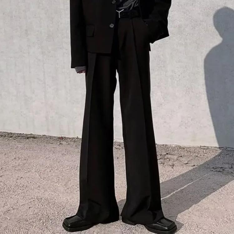 【送料無料】ゆったり ブラック 黒 メンズ ワイドパンツ センタープレス スラックス 大きいサイズ メンズ パンツ シューカット メンズ