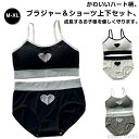 【送料無料】ジュニア ショーツ ハート柄 ジュニア向け ハート柄 セット スポーツブラ ジュニア ジュニア 上下セット カップ付き 高校生 ブラ