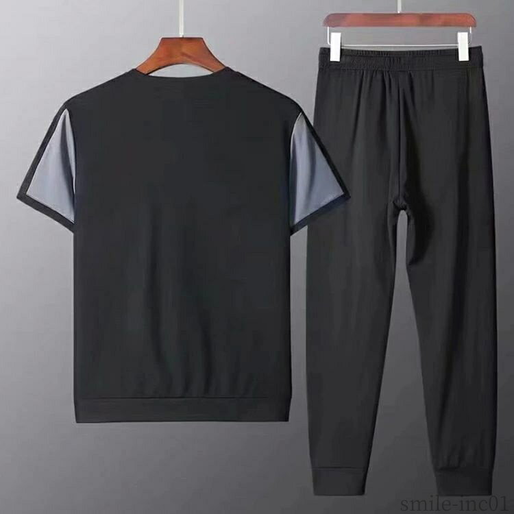 【送料無料】吸 上下セット ジョガーパンツ ひんやり 冷感 2点セット ロングパンツ Tシャツ 半袖 アイスシルク 薄手 夏 メンズ セットアップ