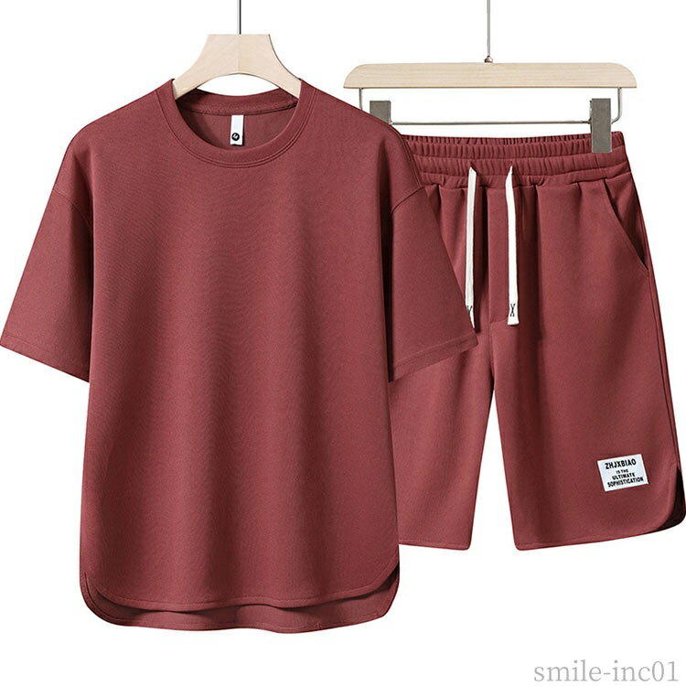 【送料無料】シン 無地 短パン ハーフパンツ tシャツ クルーネック 2点セット ショートパンツ 半袖Tシャツ 上下セット ジャージ 夏服 メンズ
