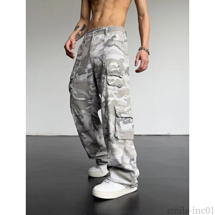 【送料無料】大きいサイズ ダンスパンツ パンツ 太め カーゴパンツ ワイド カモフラージュ ゆったり 夏 ミリタリー 迷彩パンツ ポケット多い