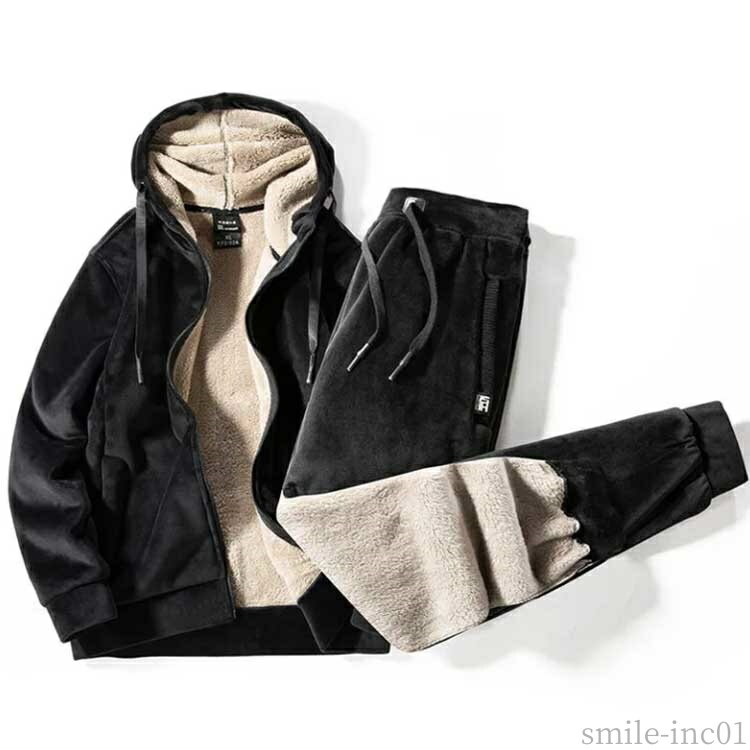 【送料無料】フ 上下セット 裏ボア パーカー ジップアップ ジョガーパンツ セットアップ 上下 防寒 スウェットセットアップ スウェットパンツ