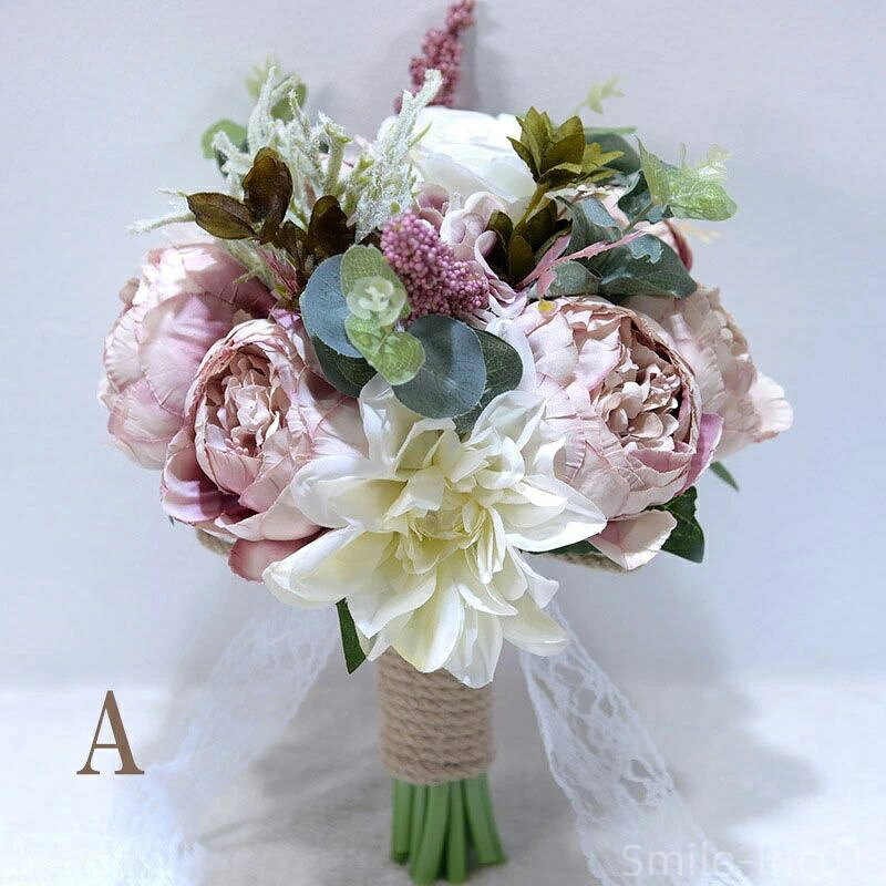 【送料無料】ウエディングブーケ ブートニア 結婚式 ラウンド型 ブーケ 造花 ウェディング用 アレンジメント 花嫁 披露宴
