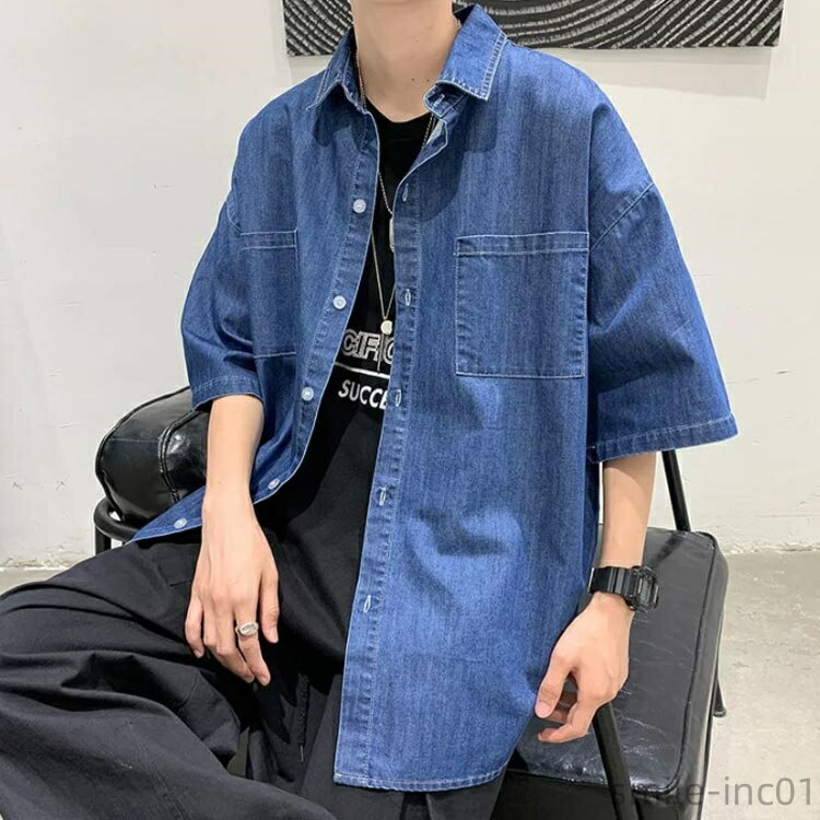 【送料無料】ゆったり デニム 接触冷感 ワークシャツ シャツ 2タイプ 半袖シャツ デニムシャツ 無地 デニムシャツ 胸ポケット トップス