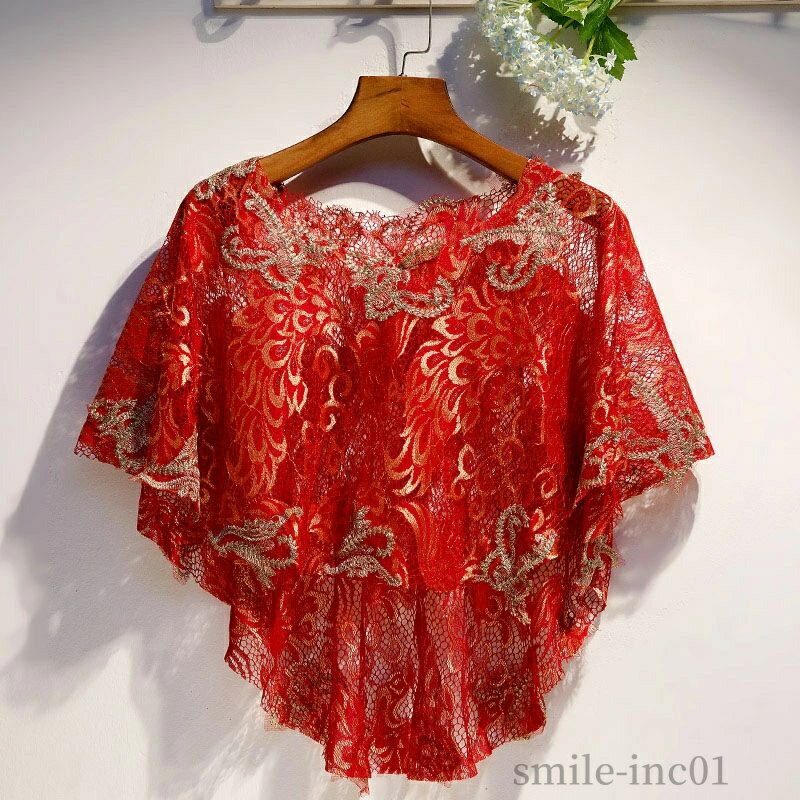 【送料無料】ウエディングショール ウェディングケープ ウェディングショール レッド 赤 ケープ ブライ..