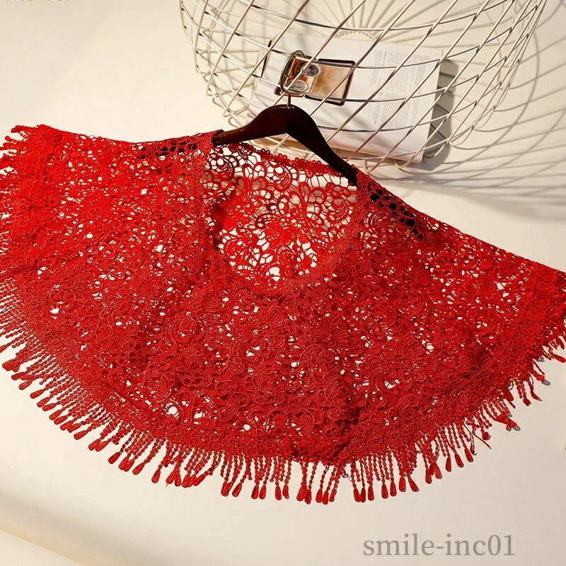 【送料無料】ウエディングショール ウェディングケープ ウェディングショール レース レッド 赤 ケープ..