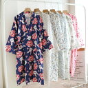 【送料無料】バスローブ 和風 女性 祭り 寝間着 部屋着 春夏 お寝巻き ルームワンピース ガーゼ 浴衣 ルームウェア 綿 レディース
