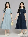 【送料無料】カジュアル フォーマル 学院風 キッズ 発表会 結婚式 子供 ロングワンピース 半袖 襟付き 折り襟 ドレス ワンピース