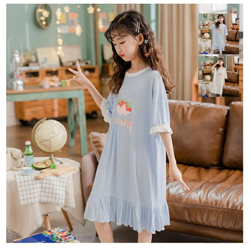 【送料無料】オシャレ 気持ちいい 通気性 綺麗 夏 家庭服 ジュニア 快適 柔らかい いちご 苺 パジャマ 子供 女の子 ルームウェア キッズ