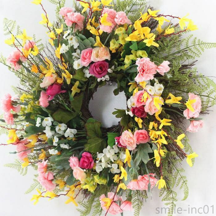 【送料無料】造花リース 壁掛けフラワー 造花 玄関飾り リース プリザーブドフラワー 春 プレゼント ギフト 母の日 花輪 リース