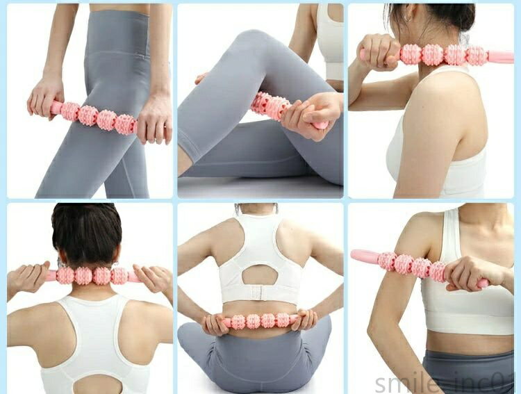 スマイル・インクのマッサージ ローラー マッスル 筋膜リリース 筋肉 ローラー マッサージ棒 トレーニング 首 腰 肩 背中 血液循環 筋肉 ほぐす 姿勢矯正 足のむくみ 疲労回復 健康器具 ヨガポール｜アングル3