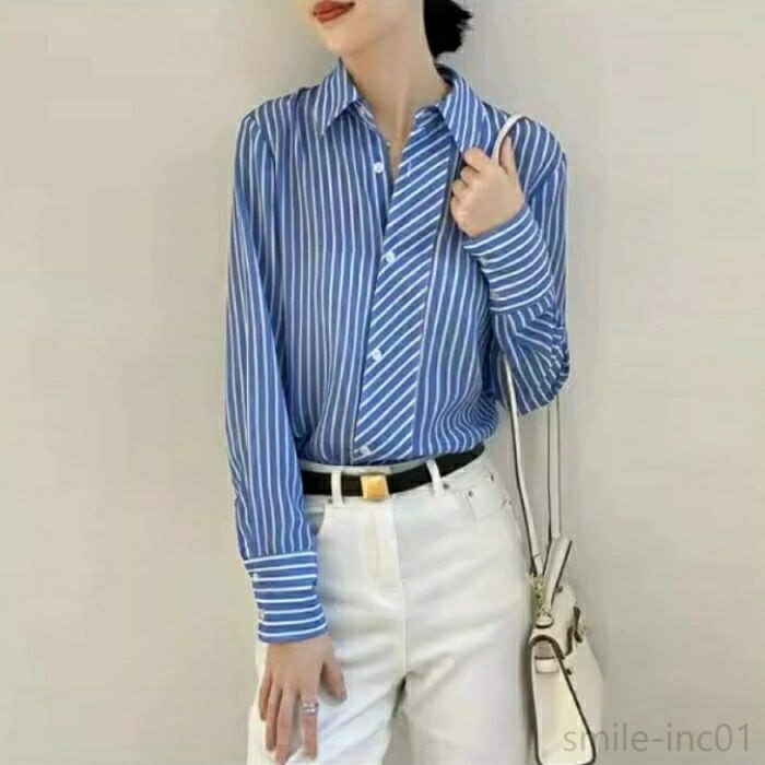 【送料無料】フェミニン 可愛い 大人 長袖 カジュアル きれいめ エレガント レディース ストライプ シャツ ブラウス トップス