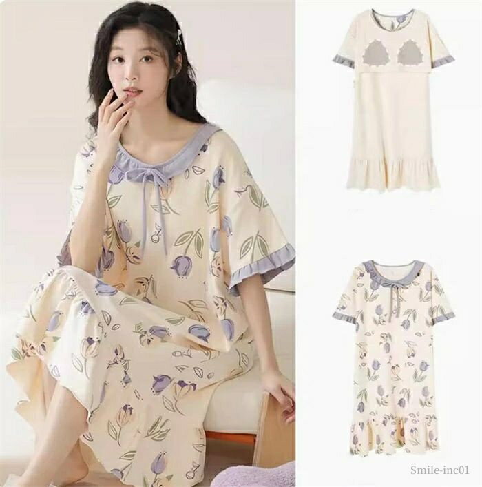 【送料無料】着痩せ 体型カバー 外出 ワンピ 半袖 大きいサイズ フレアドレス 部屋着 パジャマ レディース ワンピース