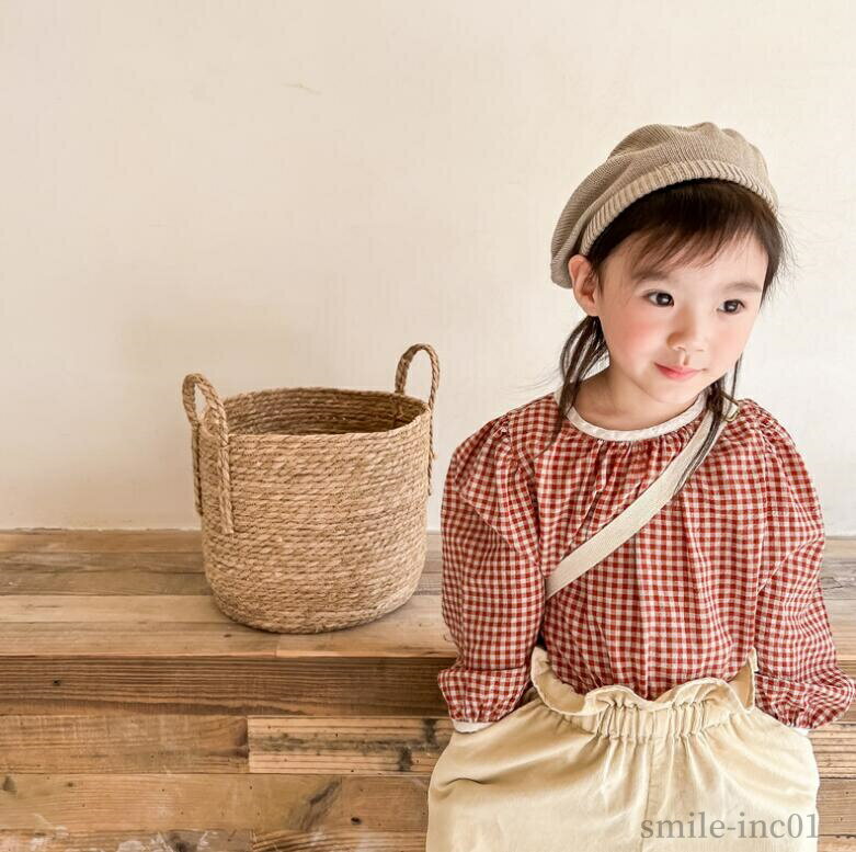 【送料無料】女児 可愛い おしゃれ 長袖 春トップス キッズ 女の子 チェック柄 シャツブラウス 長袖シャツ 子供服 長袖 チェック柄ブラウス
