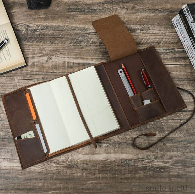 【送料無料】カード入れ しおり付き ホルダー ペン 手帳カバー 対応 メモ帳 大学ノート ほぼ日手帳 手帳 本革 ノートカバー 高機能