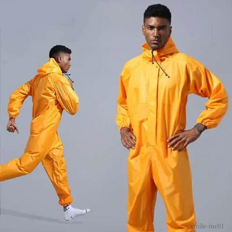 【送料無料】ジャンプスーツ かっぱ 雨具 防油 レインウェア 防水 ロング カッパ 雨 裾ゴム 袖口ゴム メンズ 対策 レインコート 防水つなぎ