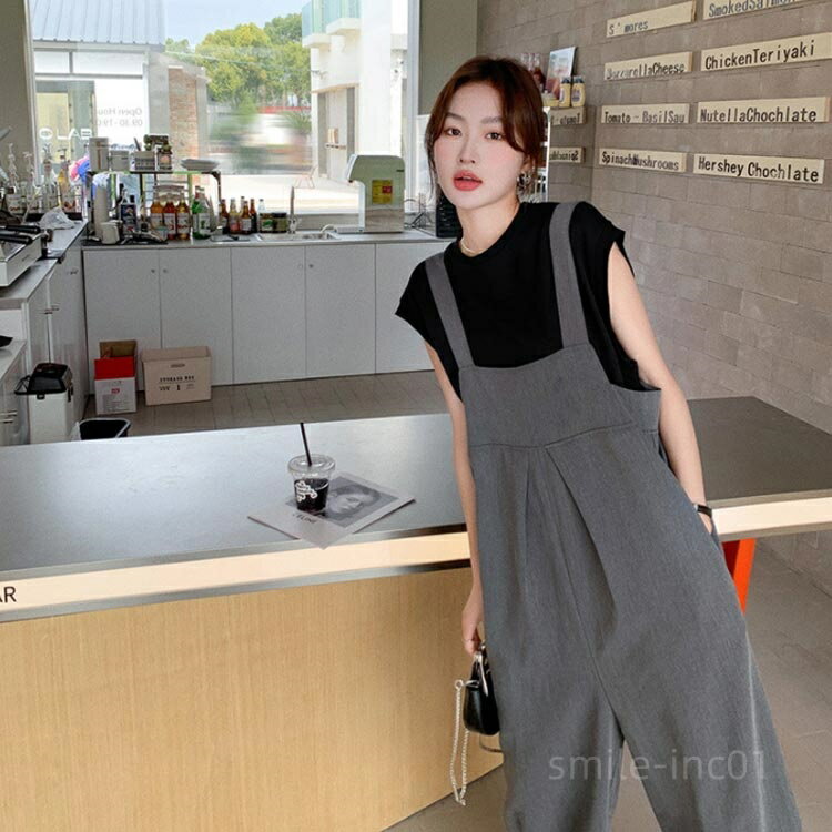 【送料無料】サルエル バルーンパンツ 夏 春 着やせ 体型カバー フロントタック オールインワン レディース ワイドパンツ オーバーオール