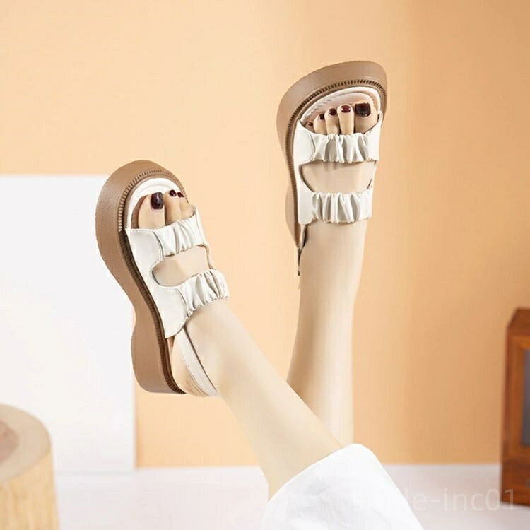 【送料無料】アウトドア PU レザーサンダル 白 ホワイト 黒 ブラック 厚底 ストラップ スポサン スポーツサンダル レディース