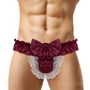 【送料無料】ス 男性用パンティ サテン調 メンズ Tバック 男性用下着 男性用ショーツ リボン ショーツ コスプレ レース インナー ローライズ(4)