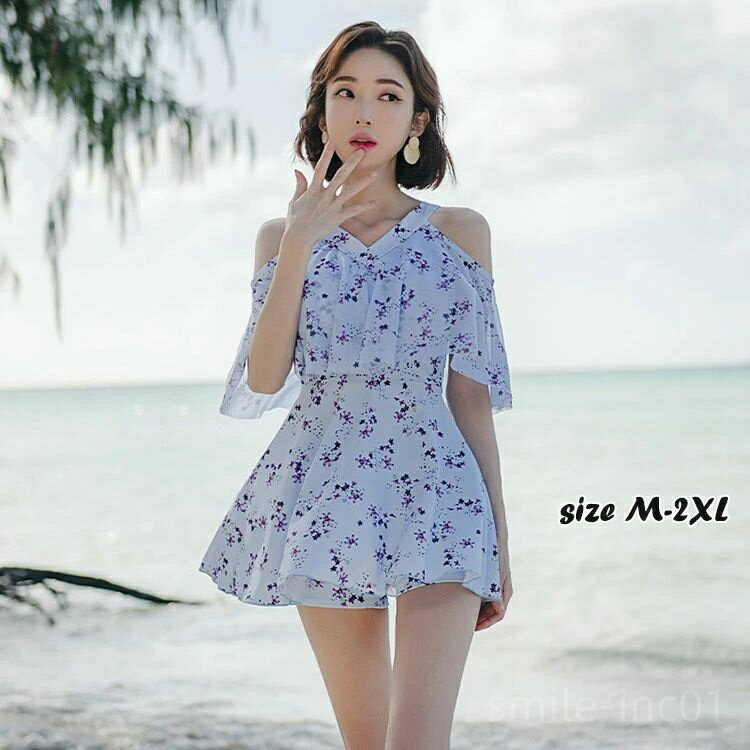 【送料無料】プール 海 ワンピース＋ショートパンツ 2点セット 女の子 パッド付き 体型カバー 可愛い フリル付き ワンピース 水着