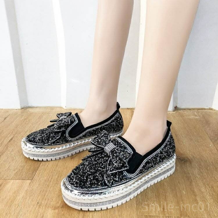 【送料無料】わいい ラメ ビジュー リボン ラウンドトゥ ぺたんこ ヒールシューズ ぺたんこシューズ フラットシューズ スリッポン スニーカー