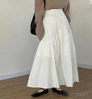 【送料無料】ュアル シンプル 大人可愛い コットン 綿 ハイウエスト フェミニン Aライン フレア 9分丈 マキシ フレアスカート カラースカート