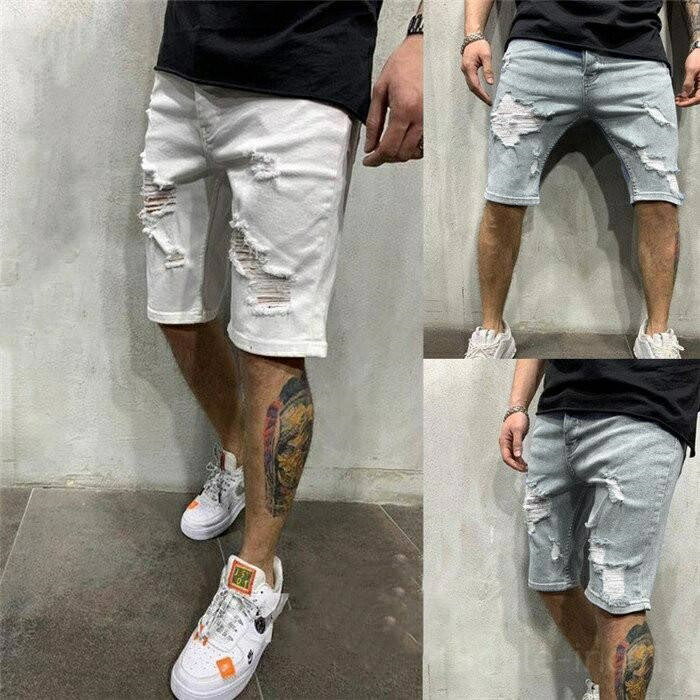 【送料無料】ストレッチ ハーパン ショーツ スリム 半ズボン ショートパンツ メンズ ハーフパンツ デニムパンツ ショートパンツ デニムジーンズ ダメージ加工