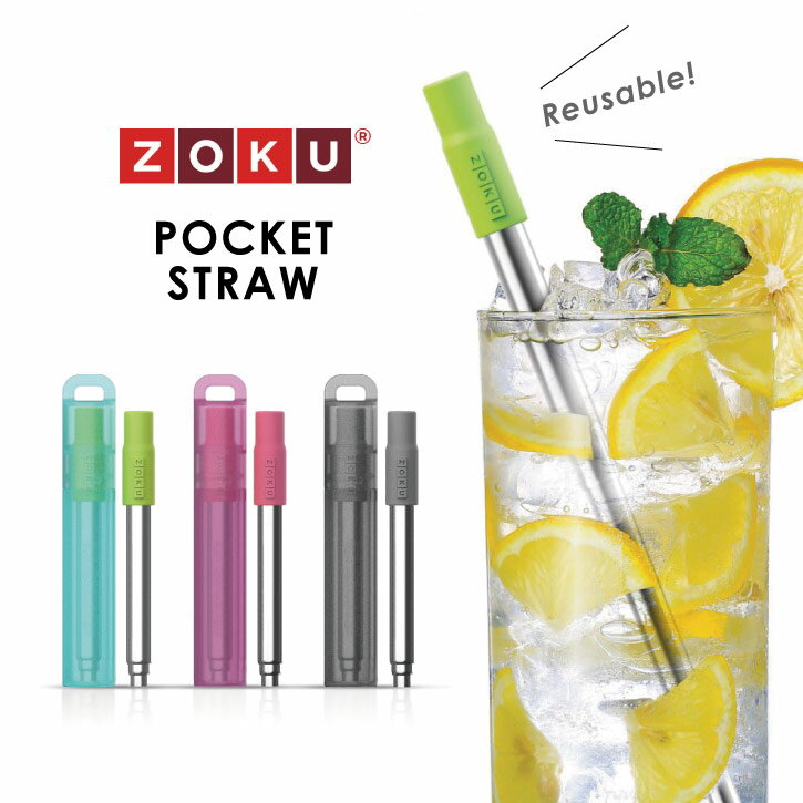 ZOKU ポケットストロー /【ポスト投函送料無料】ステンレス ストロー ゾク マイストロー 携帯用 折りたたみ ホルダー ケース付き クリーニングブラシ付き カフェ コーヒー テイクアウト サスティナブル エコ NEW LIFE