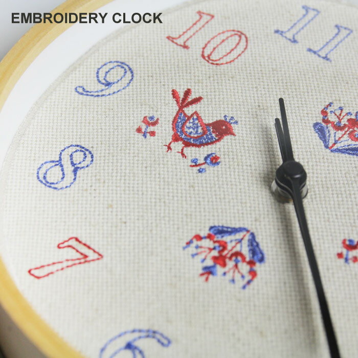 掛け時計 小鳥 刺繍 / エンブロイダリークロック EMBROIDERY CLOCK 753 【P10】/10P03Dec16