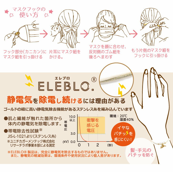 ELEBLO.マスクフックブレス EBV-02 /【普通郵便送料無料】マスクフック 耳が痛くない 静電気 防止 ブレスレット 2WAY アクセサリー マスク フック おしゃれ かわいい ヘアアレンジ シンプル ゴールド bracelet mask hook エレブロ 日本製