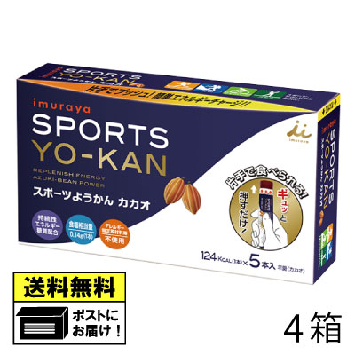 駄菓子 井村屋 スポーツようかん カカオ 5本入り（4箱）スポーツ アウトドア フェス トライアスロン タイムレース 部活 アスリート インターバル 補給食 パラチノース マルトデキストリン スティックようかん 羊羹 駄菓子 ワンプッシュ 送料無料 メール便