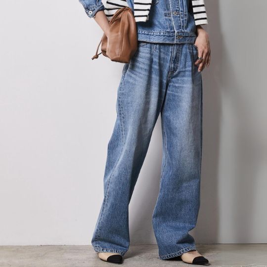 パンツ 大きいサイズ 綿100%タックバギーデニムパンツ シックスタイル トレンド レディース 30代 40代 50代 カジュアル ゆる オールシーズン 春夏秋冬