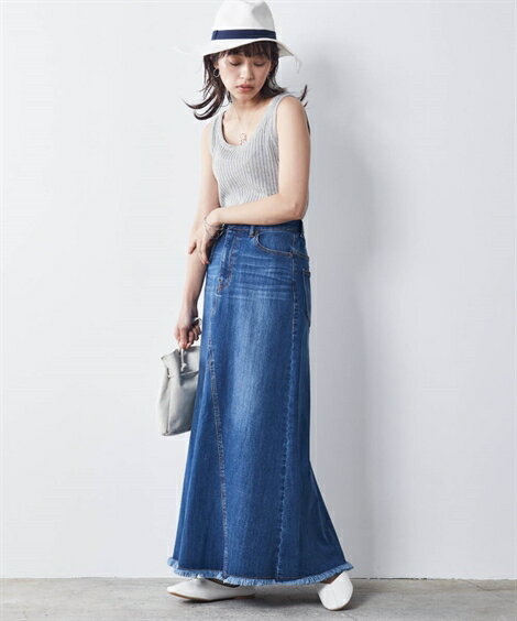 スカート 大きいサイズ リメイク風マキシデニムスカート シックスタイル 大きいサイズ レディース 30代 40代 50代 春 夏 秋 スマイルランド smileland