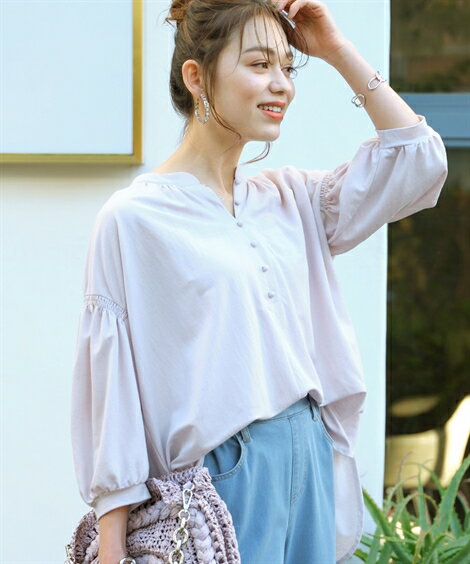 トップス 大きいサイズ 美ラクRUタッチくるみボタンデザインチュニック（接触冷感・UVカット）レディ