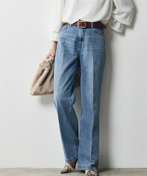 ＼クーポン有／パンツ 大きいサイズ 綿100％センタープレスワイドデニムパンツ シックスタイル L-10L 大きなサイズ 30代 40代 50代 女性 スマイルランド smileland 秋服 春服 夏服 冬服