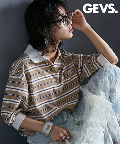 トップス 大きいサイズ マルチボーダーショート丈ポロシャツ GEVS.レディース 30代 40代 50代 春夏秋 体型カバージェイビス アメカジ トレンド カジュアル