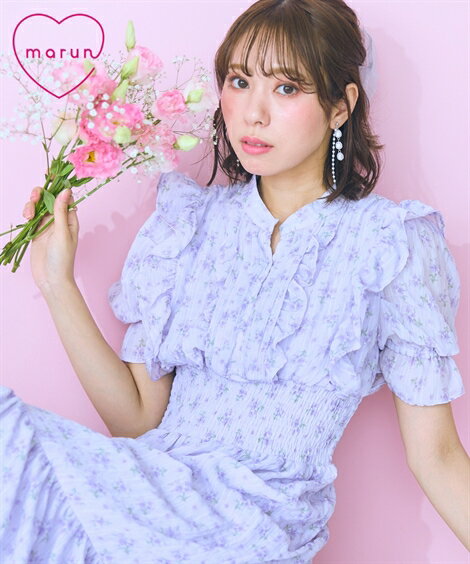 ワンピース 大きいサイズ フリルデザインフラワープリントワンピース marun まるん マルン フェ