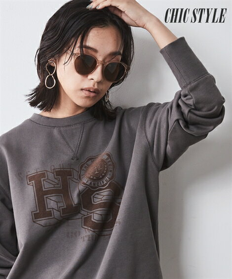 ＼クーポン有／トップス 綿100％フロッキープリントスウェット シックスタイル（大きいサイズ対応）レ..